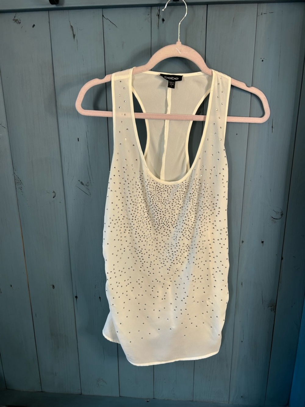 bebe Ivory Racerback Tank with Crystal Studs